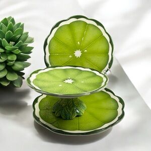 Vintage Lenwile Ardalt Lime Slice Pedestal Dessert Plate + Two Serving P…